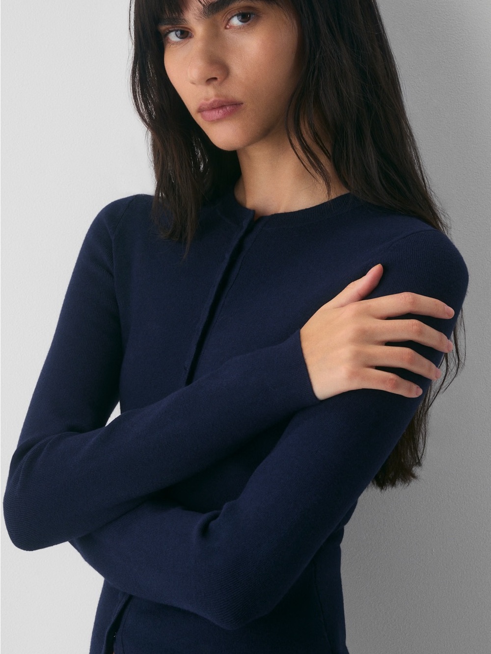 Aritzia Wilfred Shelly Cardigan Navy - Scallop Edge Knit Cardigan - Picture 2 of 6